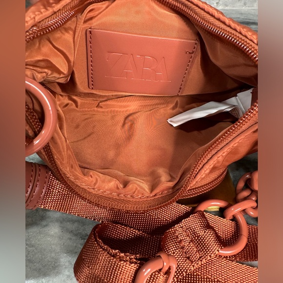 Zara Womens Burnt Orange Crossbody Bag with Chain Pocket Pouch - Picture 6 of 7